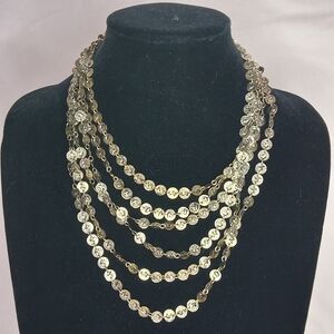 Vintage Layered Italian Roman Small Coin Bib Necklace Gold Tone Statement